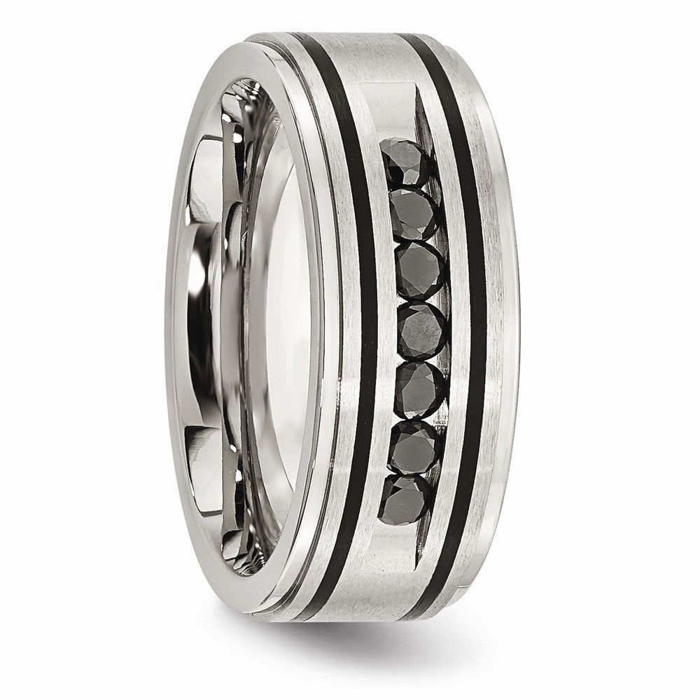 Sophia Jewelers Stainless Steel Wedding Band with Black Diamonds Engravable 9mm