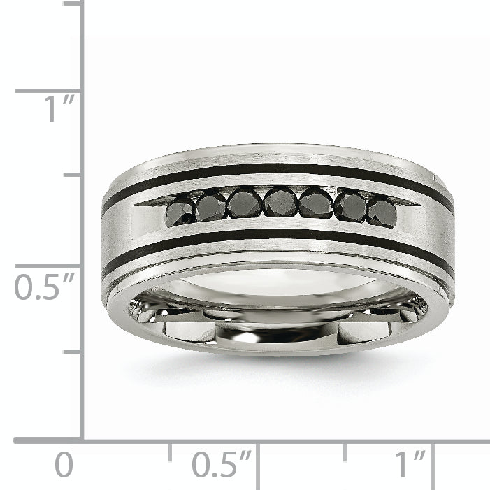 Stainless Steel Brushed/Polished Black IP 1/2ct Black Diamond 9mm Band