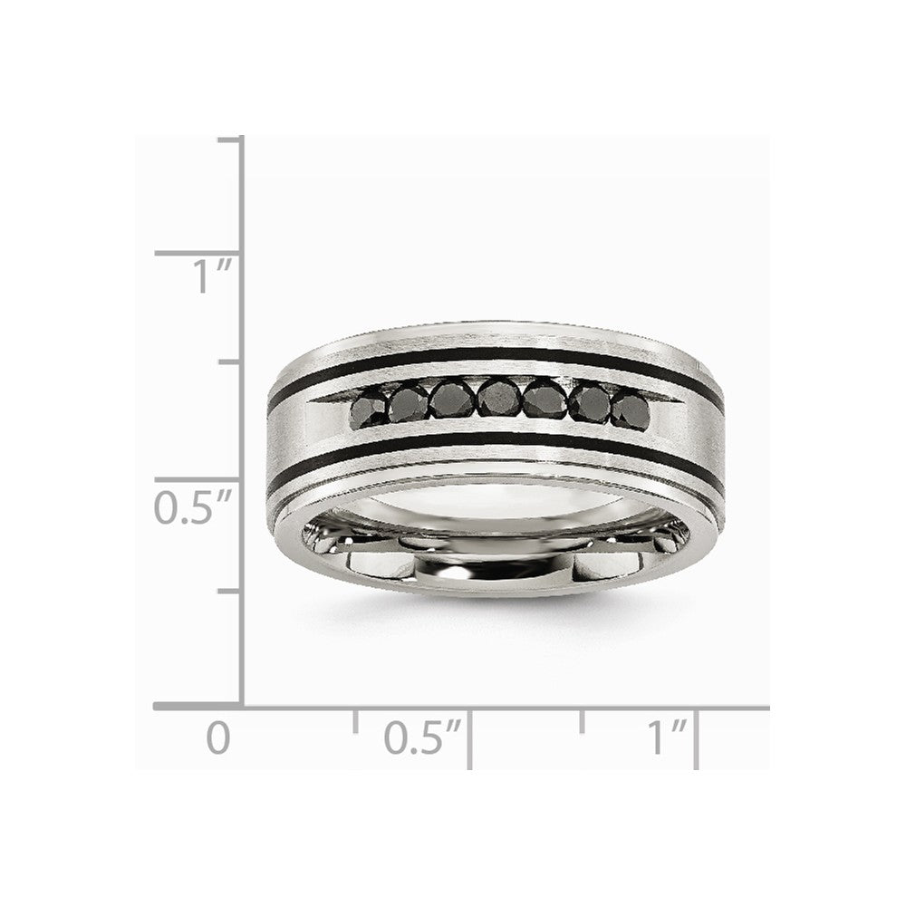 Stainless Steel Brushed & Polished Black IP & Black Diamonds 9mm Band
