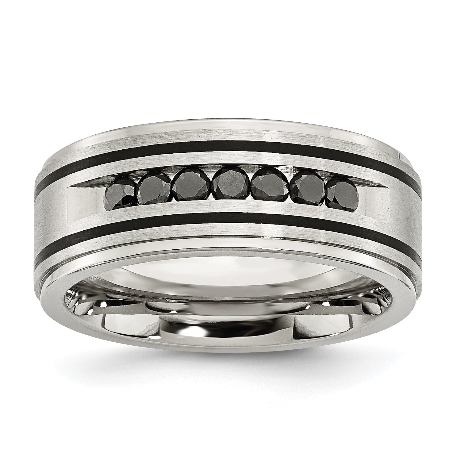 Stainless Steel Brushed and Polished Black IP-plated 1/2 Carat Black Diamond 9mm Band