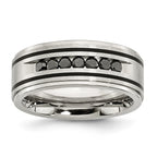 Sophia Jewelers Stainless Steel Wedding Band with Black Diamonds Engravable 9mm