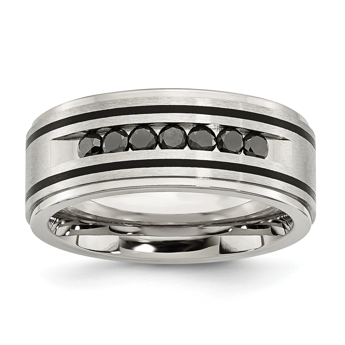 Stainless Steel Brushed and Polished Black IP-plated 1/2 Carat Black Diamond 9mm Band