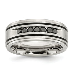 Stainless Steel Brushed and Polished Black IP-plated 1/2 Carat Black Diamond 9mm Band