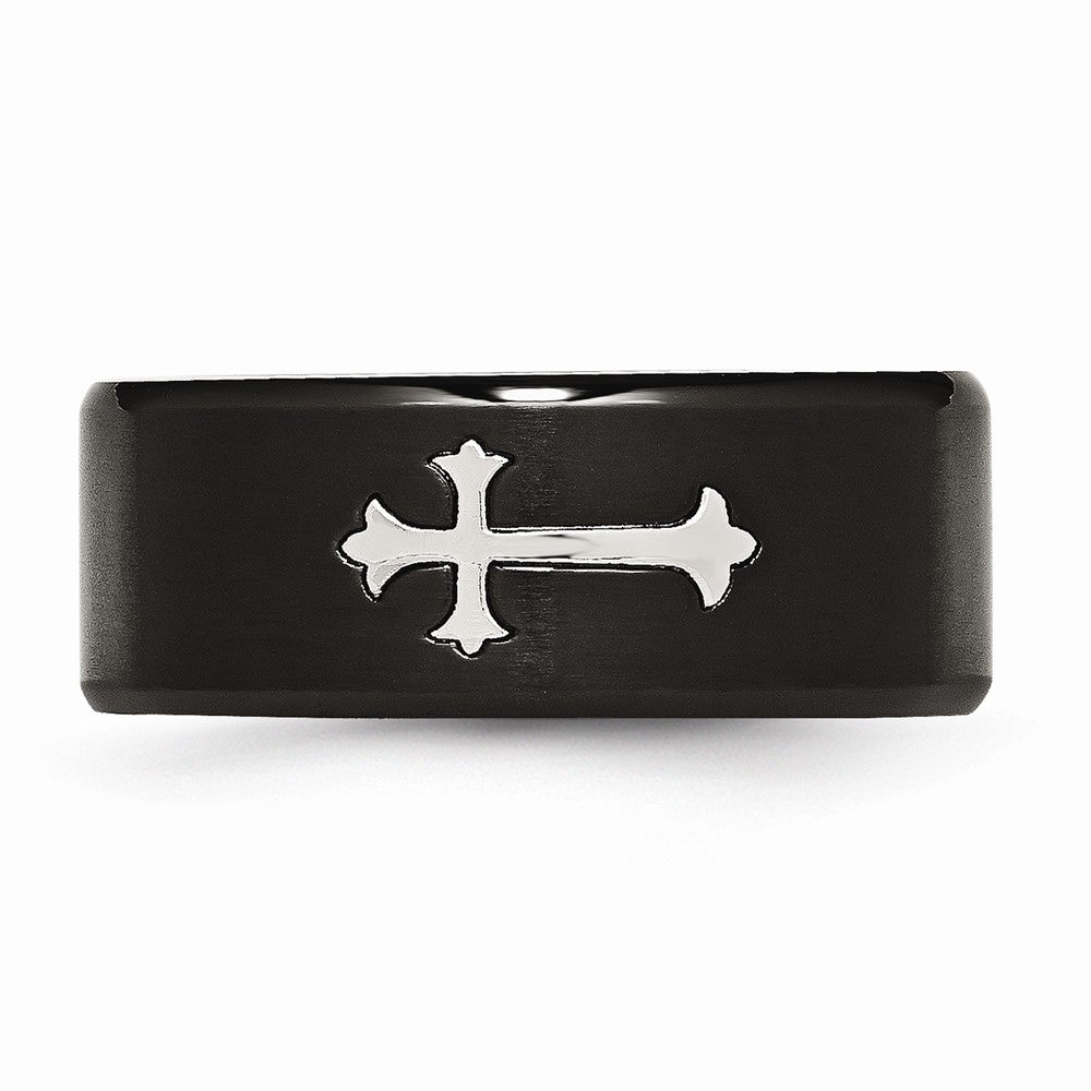 Stainless Steel Brushed Black IP-plated with Cross 9mm Band