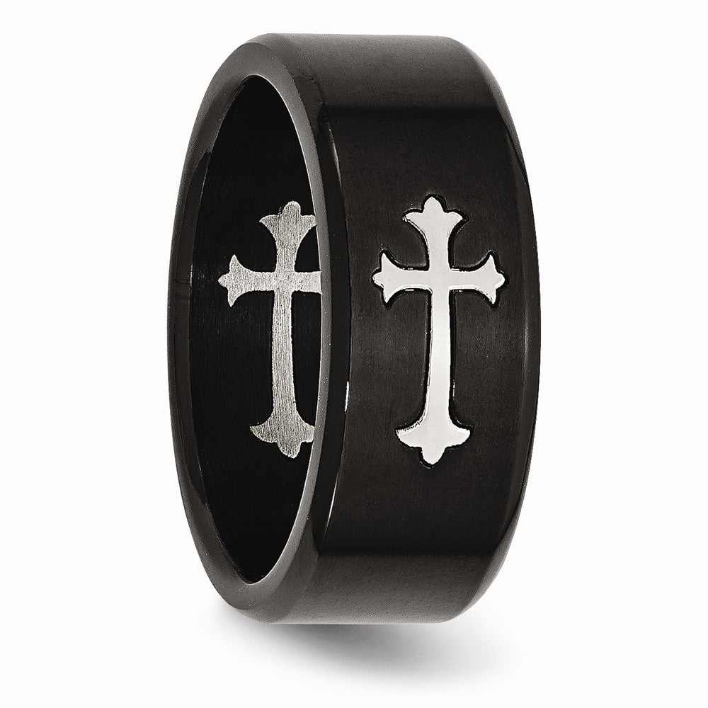 Stainless Steel Brushed Black IP-plated with Cross 9mm Band