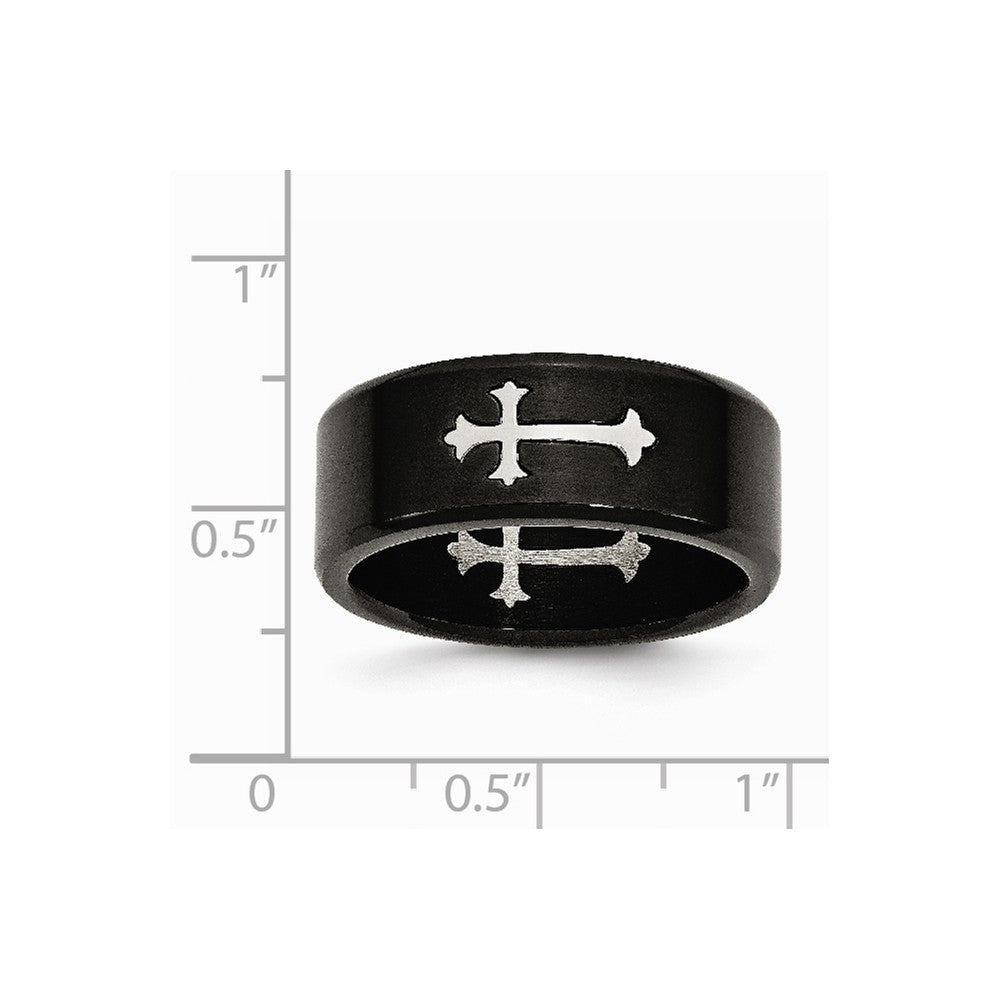 Stainless Steel Brushed Black IP-plated with Cross 9mm Band