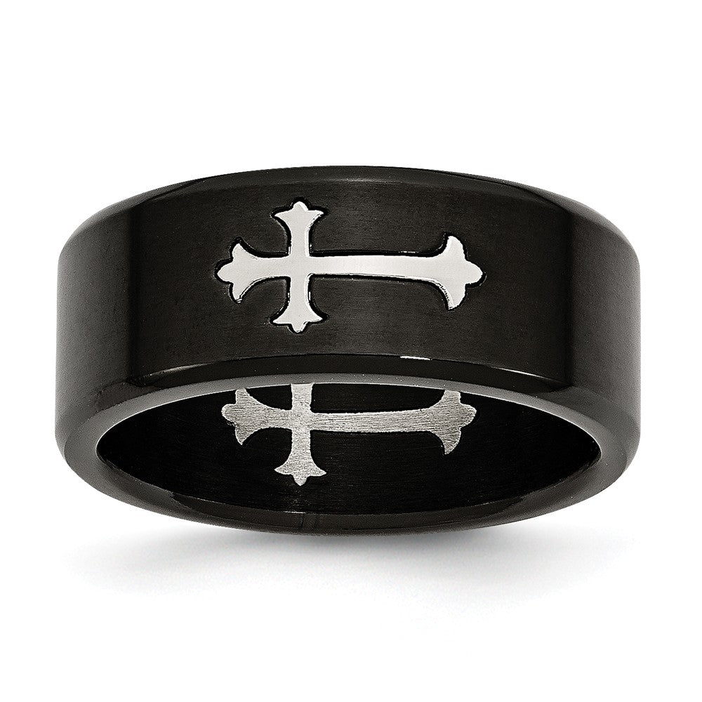 Sophia Jewelers Black IP-Plated Stainless Steel 9mm Cross Wedding Band Main image