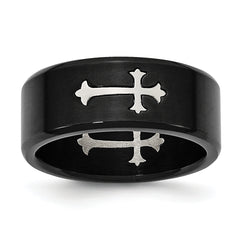 Stainless Steel Brushed Black IP-plated with Cross 9mm Band