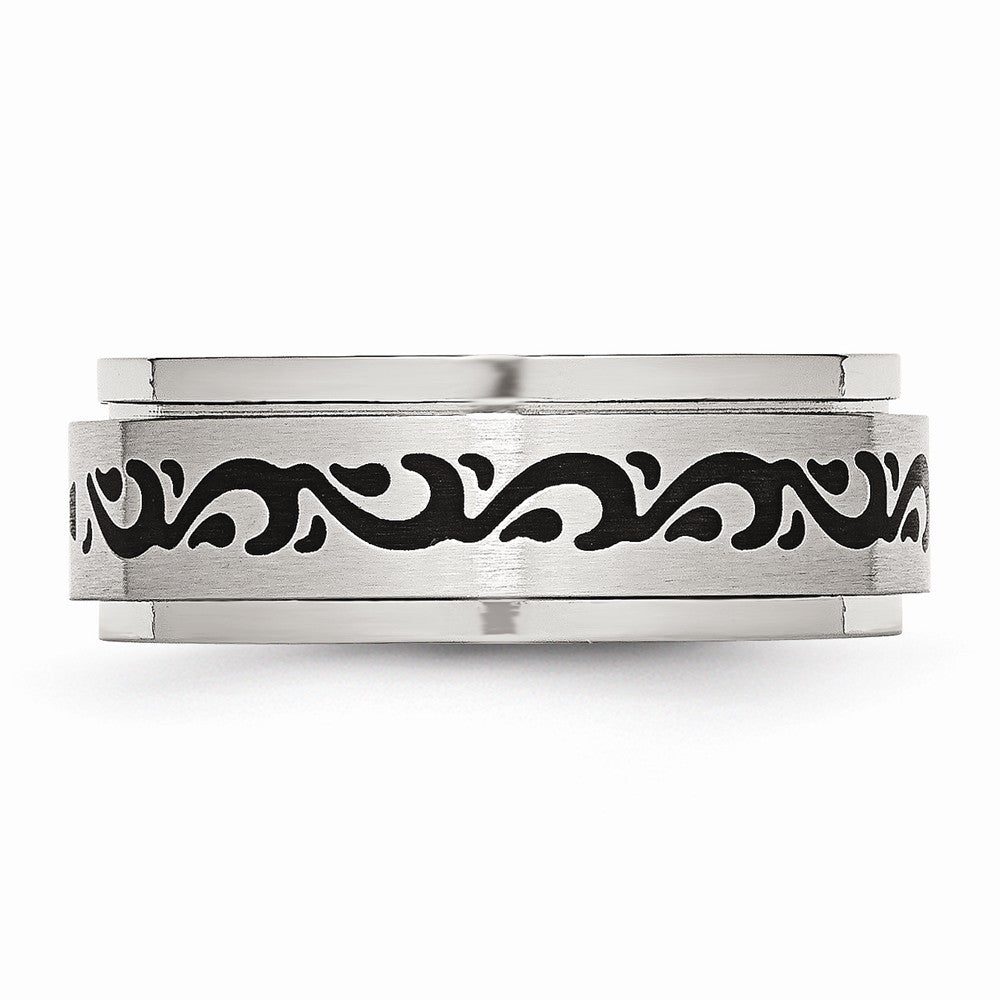 Stainless Steel Enamel Swirl 8mm Wedding Band with Polished Brushed Finish