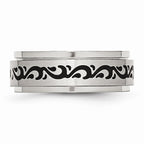 Stainless Steel Enamel Swirl 8mm Wedding Band with Polished Brushed Finish