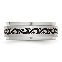 Stainless Steel Brushed and Polished Enamel Rotating Swirl Design 8mm Band