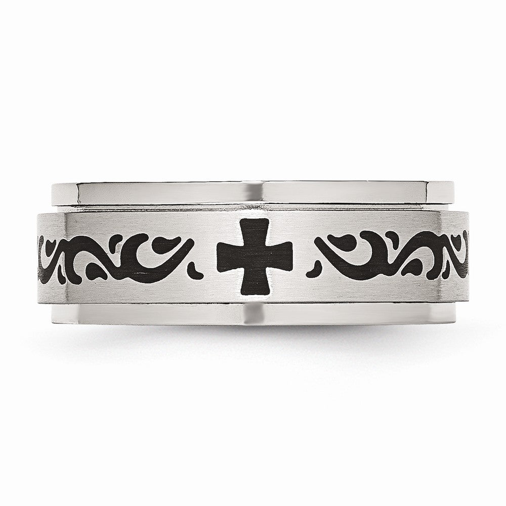 Stainless Steel Enamel Swirl 8mm Wedding Band with Polished Brushed Finish