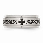 Stainless Steel Enamel Swirl 8mm Wedding Band with Polished Brushed Finish
