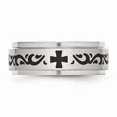 Stainless Steel Enamel Swirl 8mm Wedding Band with Polished Brushed Finish