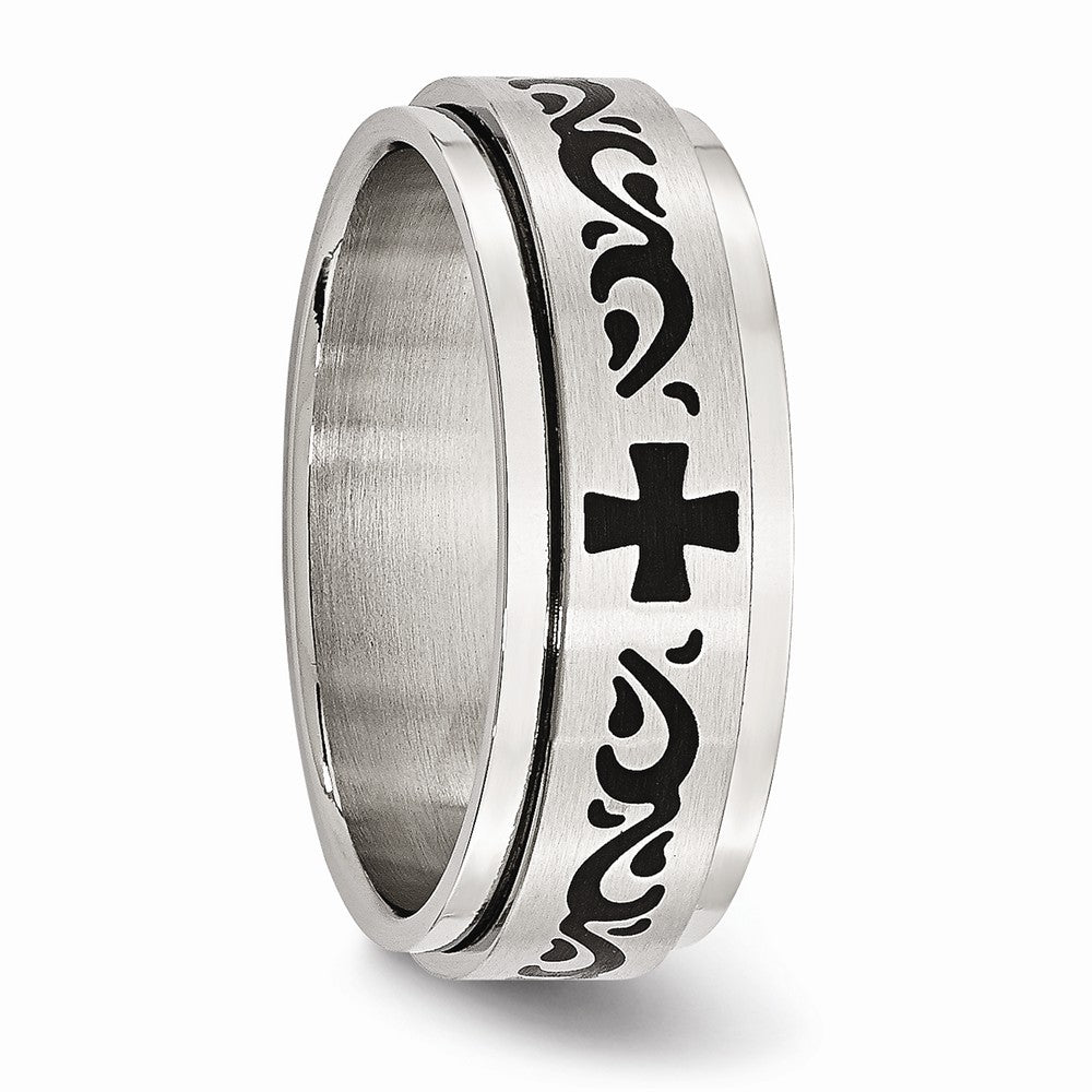 Stainless Steel Enamel Swirl 8mm Wedding Band with Polished Brushed Finish