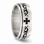 Stainless Steel Enamel Swirl 8mm Wedding Band with Polished Brushed Finish