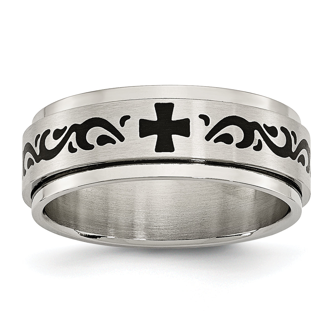 Stainless Steel Brushed and Polished Enamel Rotating Swirl Design 8mm Band Main image