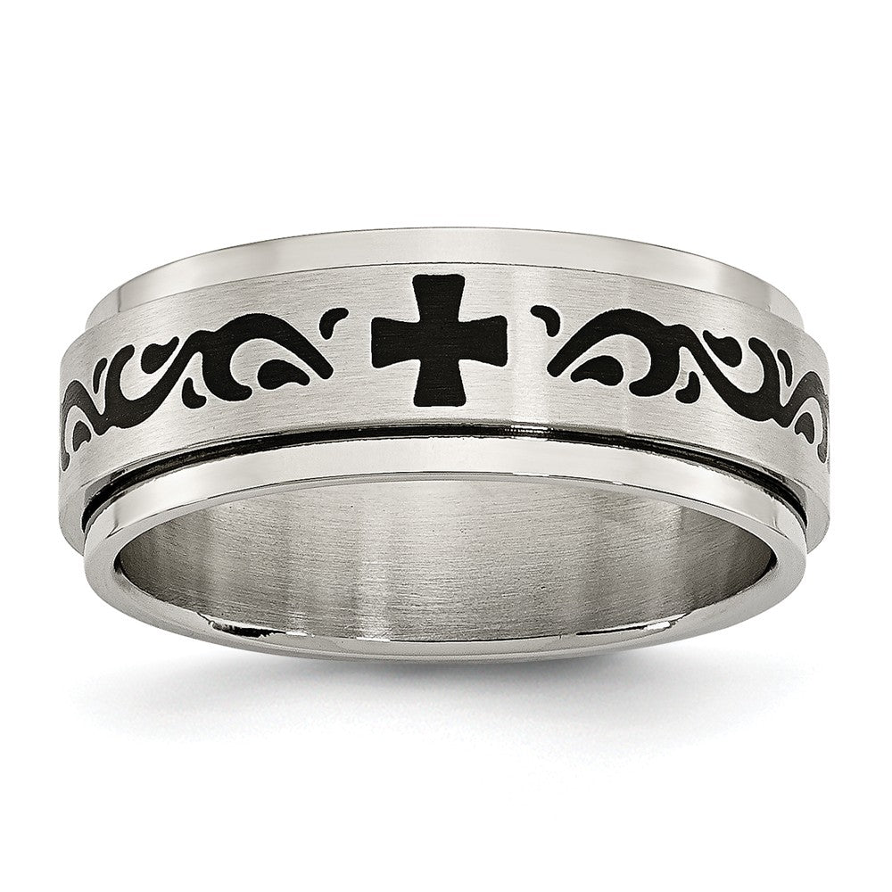 Stainless Steel Enamel Swirl 8mm Wedding Band with Polished Brushed Finish Main image