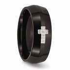 Stainless Steel Diamond Cross Ring with Black IP Plating, Engravable, Polished Finish