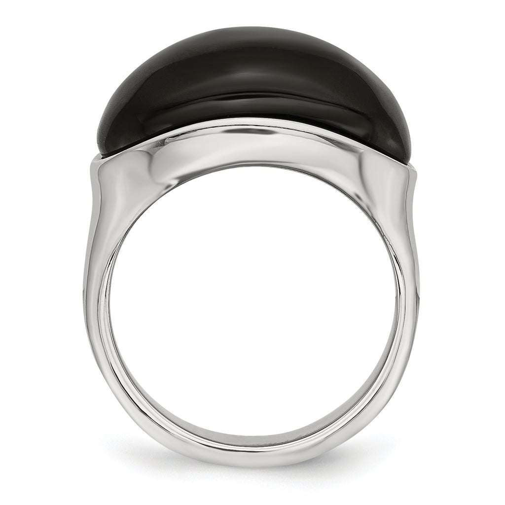 Black Glass Ring in Stainless Steel