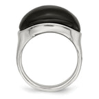 Black Glass Ring in Stainless Steel