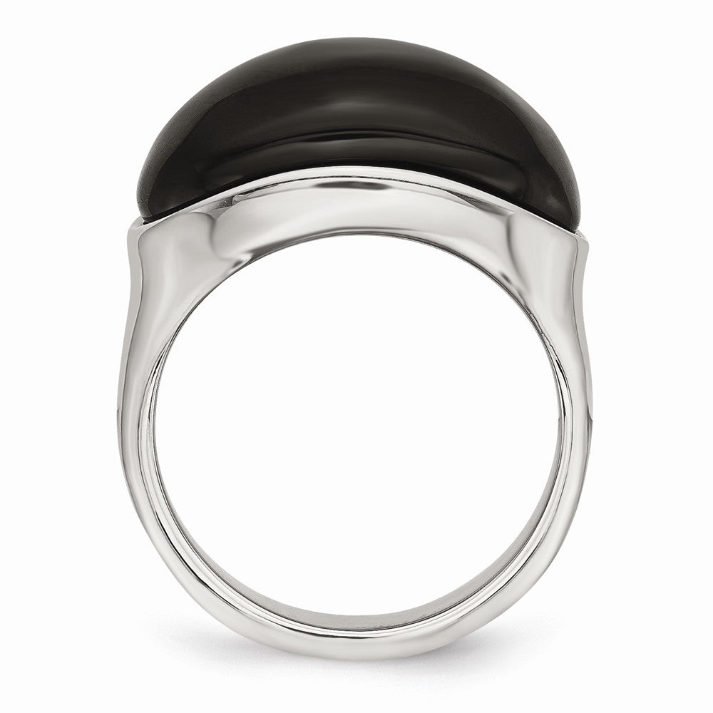Sophia Jewelers Polished Stainless Steel Fashion Ring with Black Glass Stone - 7 - 7