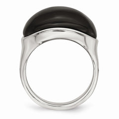 Sophia Jewelers Polished Stainless Steel Fashion Ring with Black Glass Stone - 7 - 7