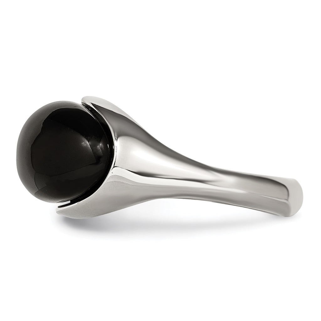 Black Glass Ring in Stainless Steel
