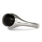 Black Glass Ring in Stainless Steel