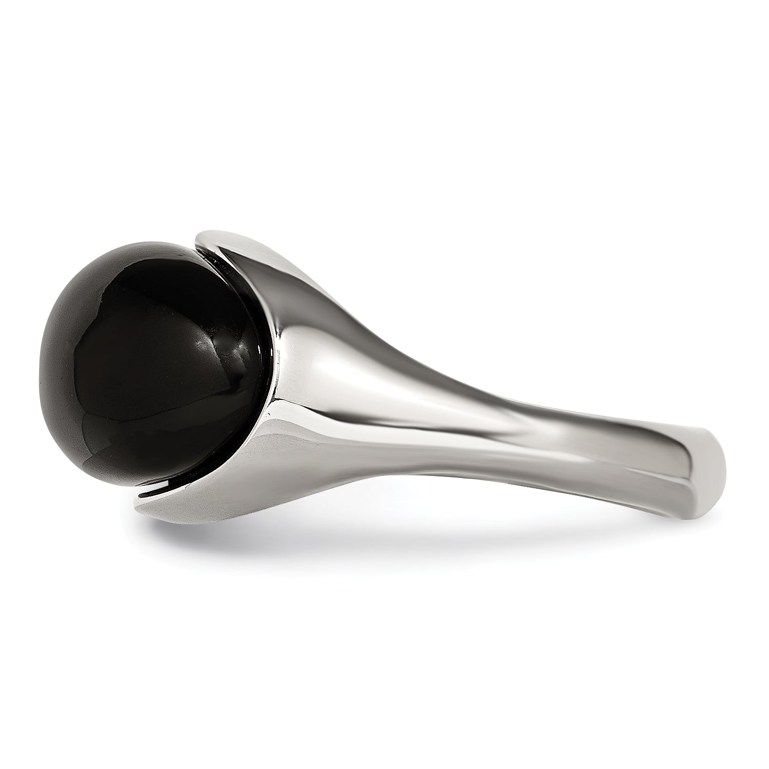 Black Glass Ring in Stainless Steel