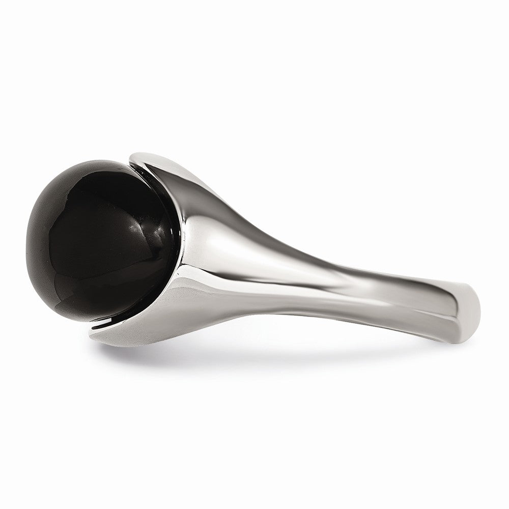 Sophia Jewelers Polished Stainless Steel Fashion Ring with Black Glass Stone - 7 - 7