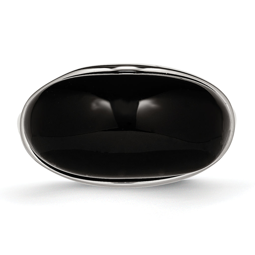 Black Glass Ring in Stainless Steel