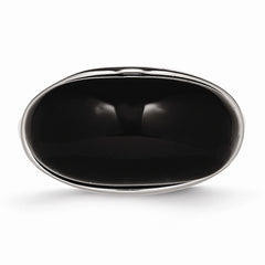 Sophia Jewelers Polished Stainless Steel Fashion Ring with Black Glass Stone - 7 - 7