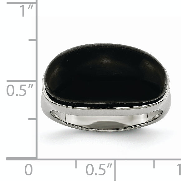 Black Glass Ring in Stainless Steel