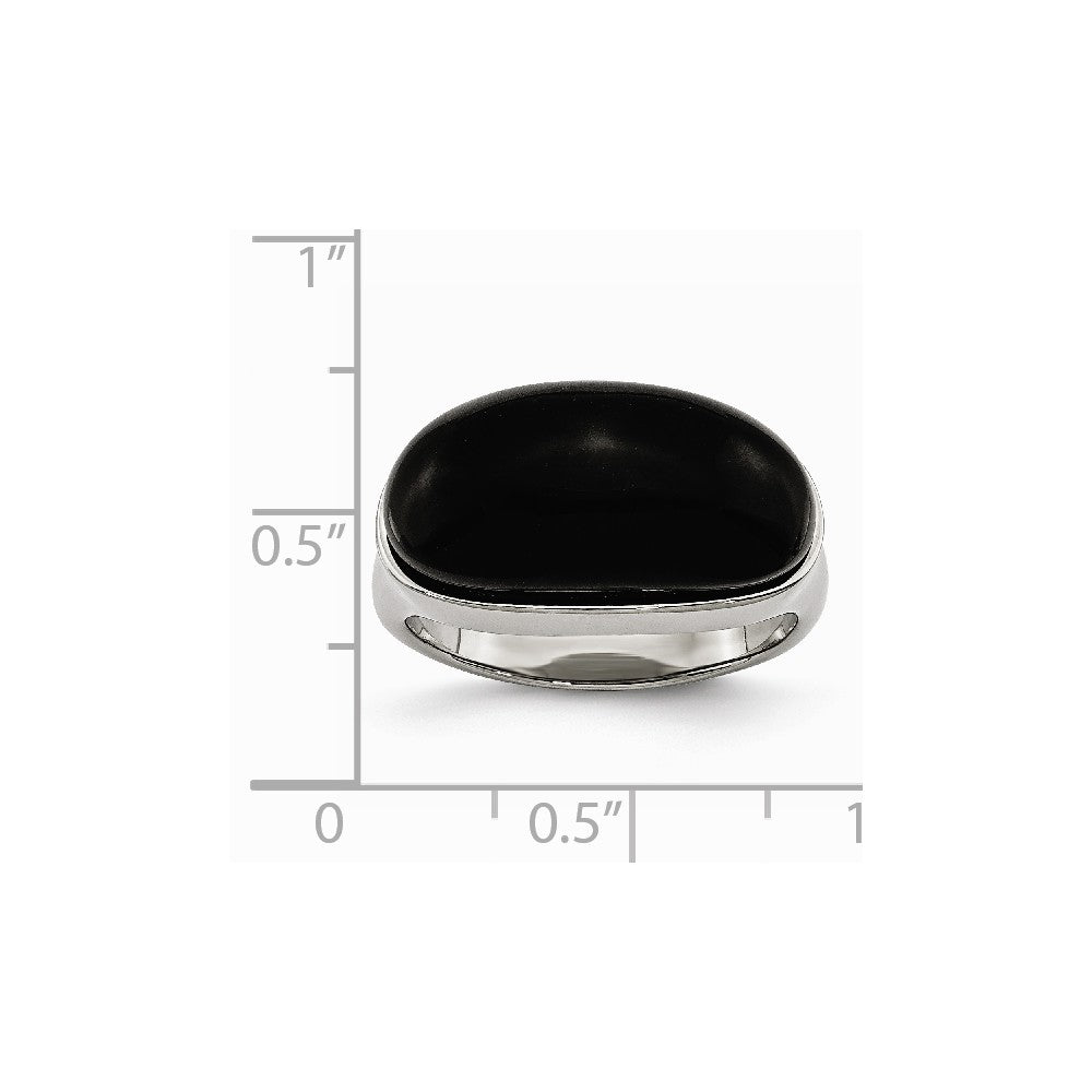 Stainless Steel Black Glass Size 9 Ring