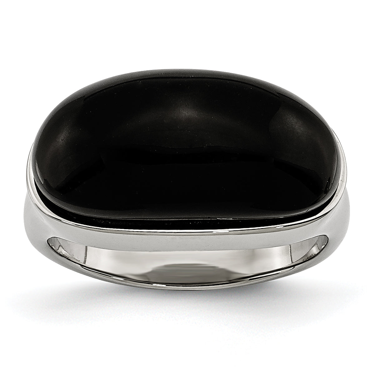 Stainless Steel Black Glass Size 9 Ring Main image