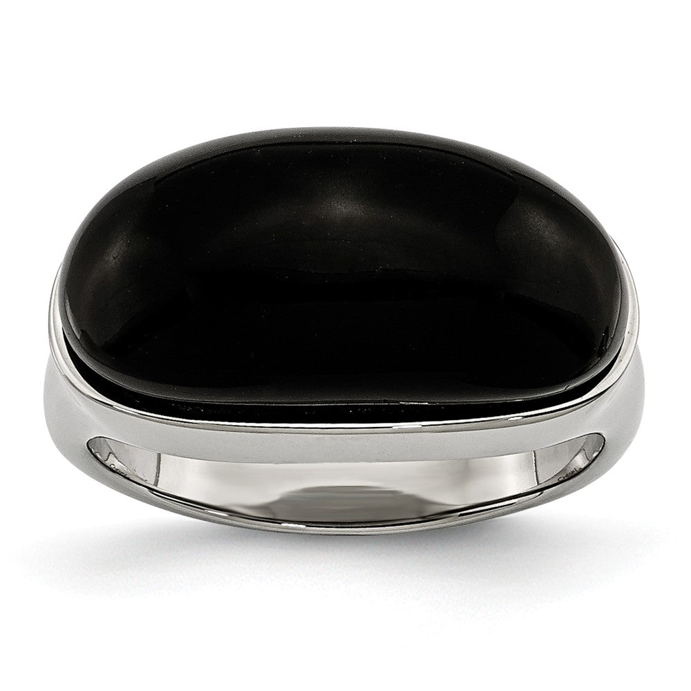 Sophia Jewelers Polished Stainless Steel Fashion Ring with Black Glass Stone - 7 - 7