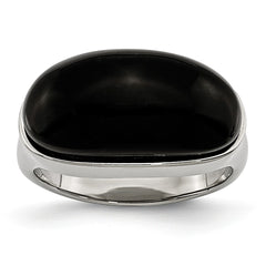 Sophia Jewelers Polished Stainless Steel Fashion Ring with Black Glass Stone - 7 - 7