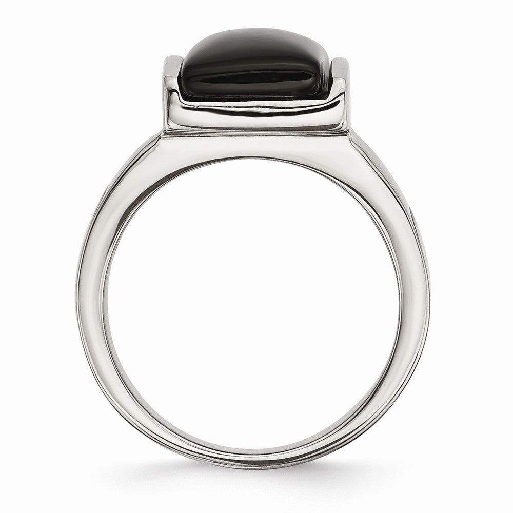 Sophia Jewelers Polished Stainless Steel Fashion Ring with Black Glass Accent - 7 - 7