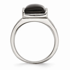 Sophia Jewelers Polished Stainless Steel Fashion Ring with Black Glass Accent - 7 - 7