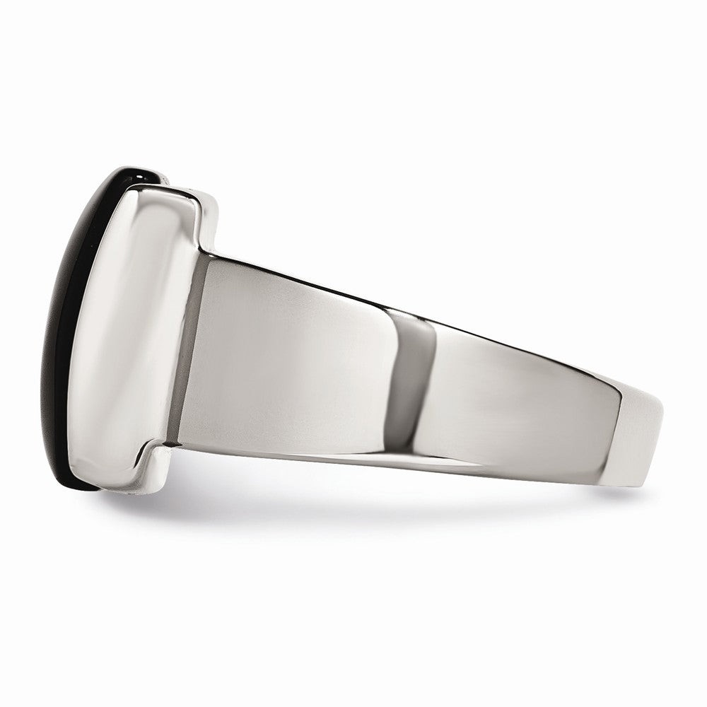 Sophia Jewelers Polished Stainless Steel Fashion Ring with Black Glass Accent - 7 - 7