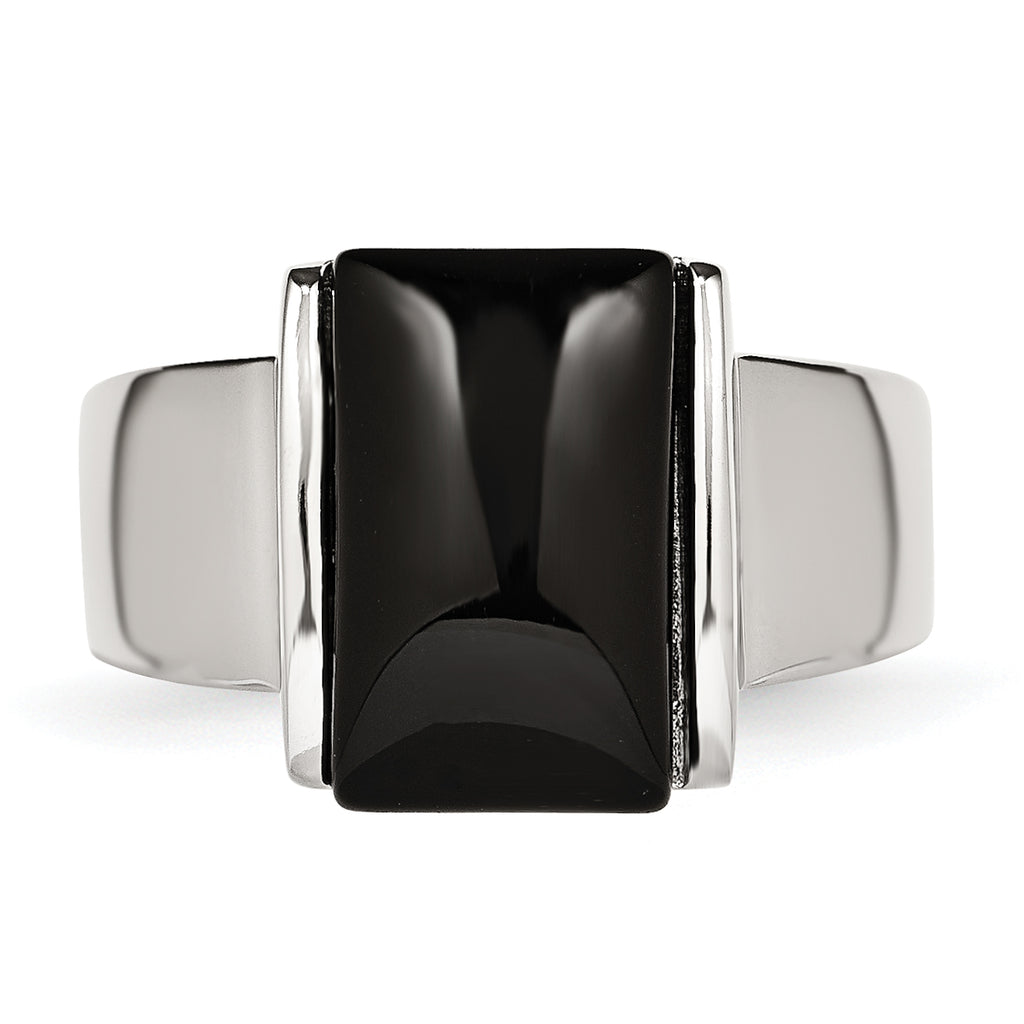 Stainless Steel Black Glass Ring