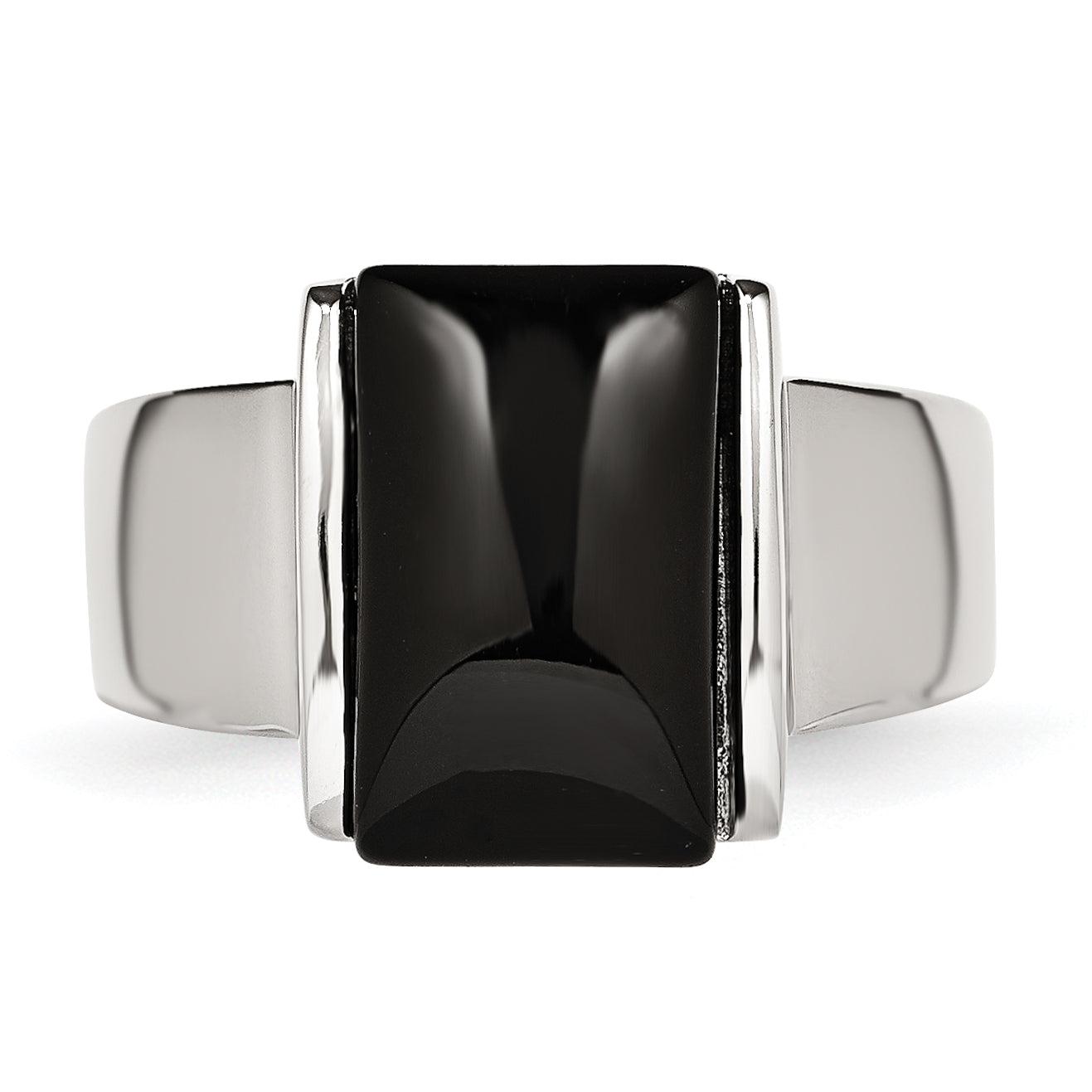 Stainless Steel Black Glass Ring