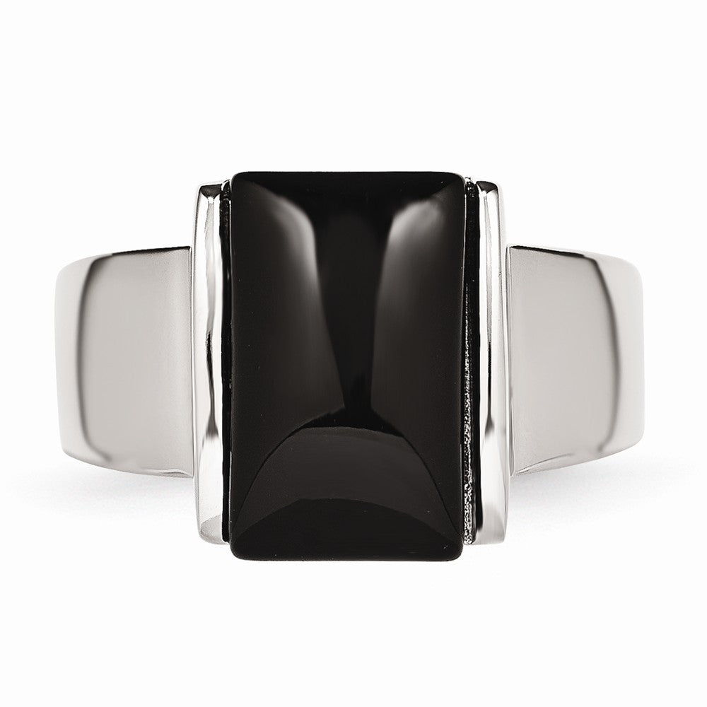 Sophia Jewelers Polished Stainless Steel Fashion Ring with Black Glass Accent - 7 - 7