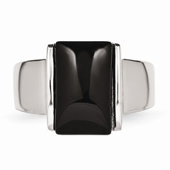 Sophia Jewelers Polished Stainless Steel Fashion Ring with Black Glass Accent - 7 - 7
