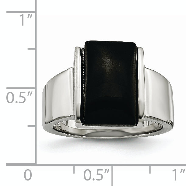 Stainless Steel Black Glass Ring