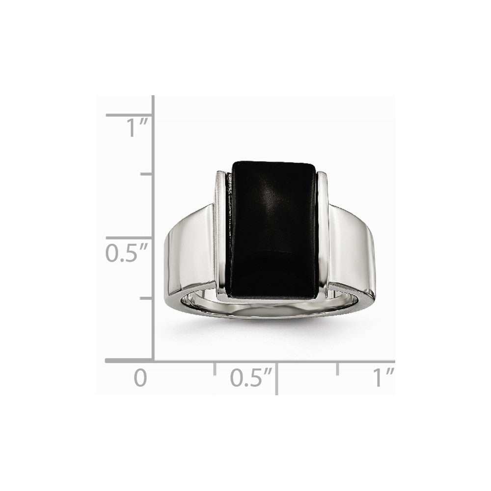 Stainless Steel Black Glass Size 9 Ring