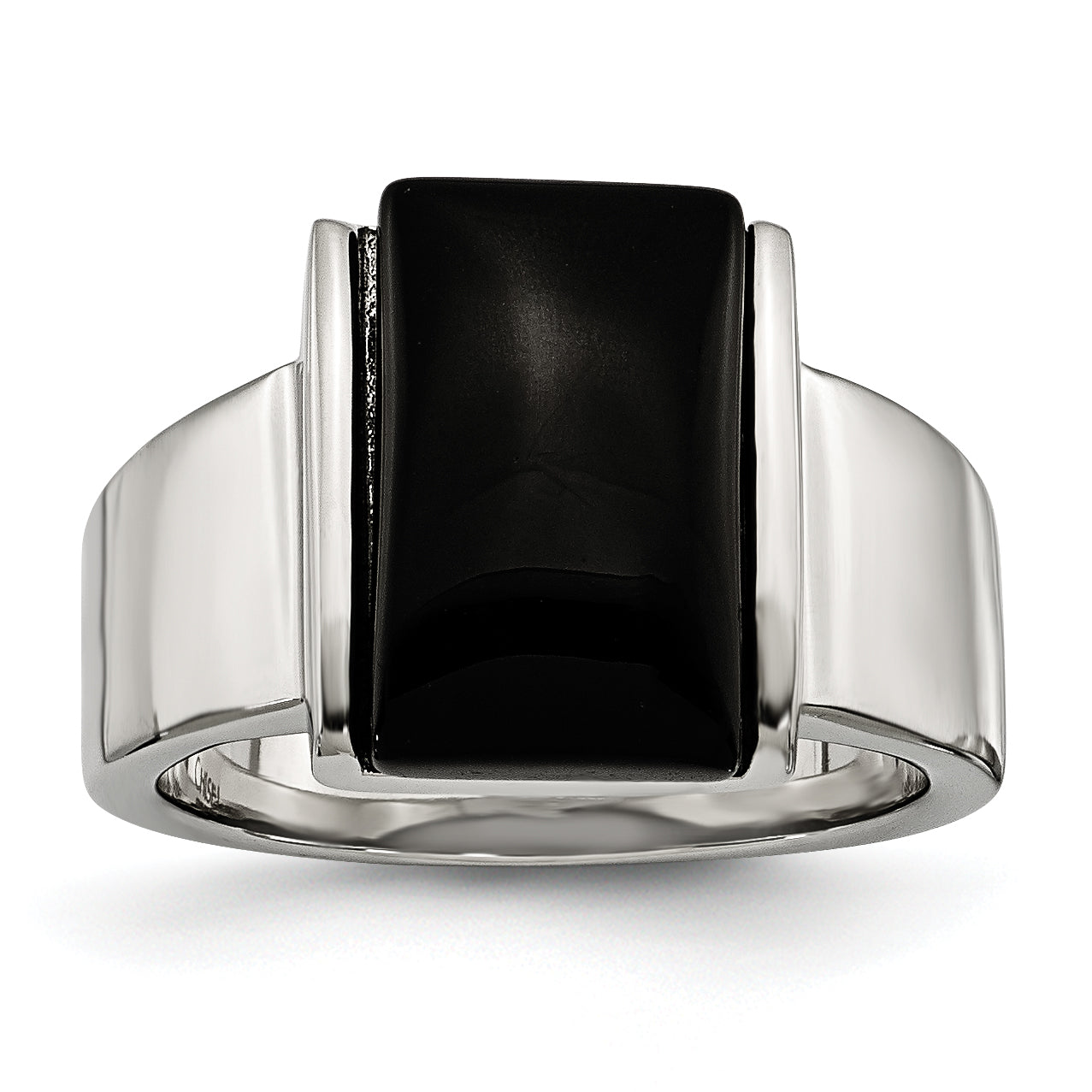 Stainless Steel Black Glass Size 9 Ring Main image