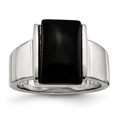 Sophia Jewelers Polished Stainless Steel Fashion Ring with Black Glass Accent - 7 - 7