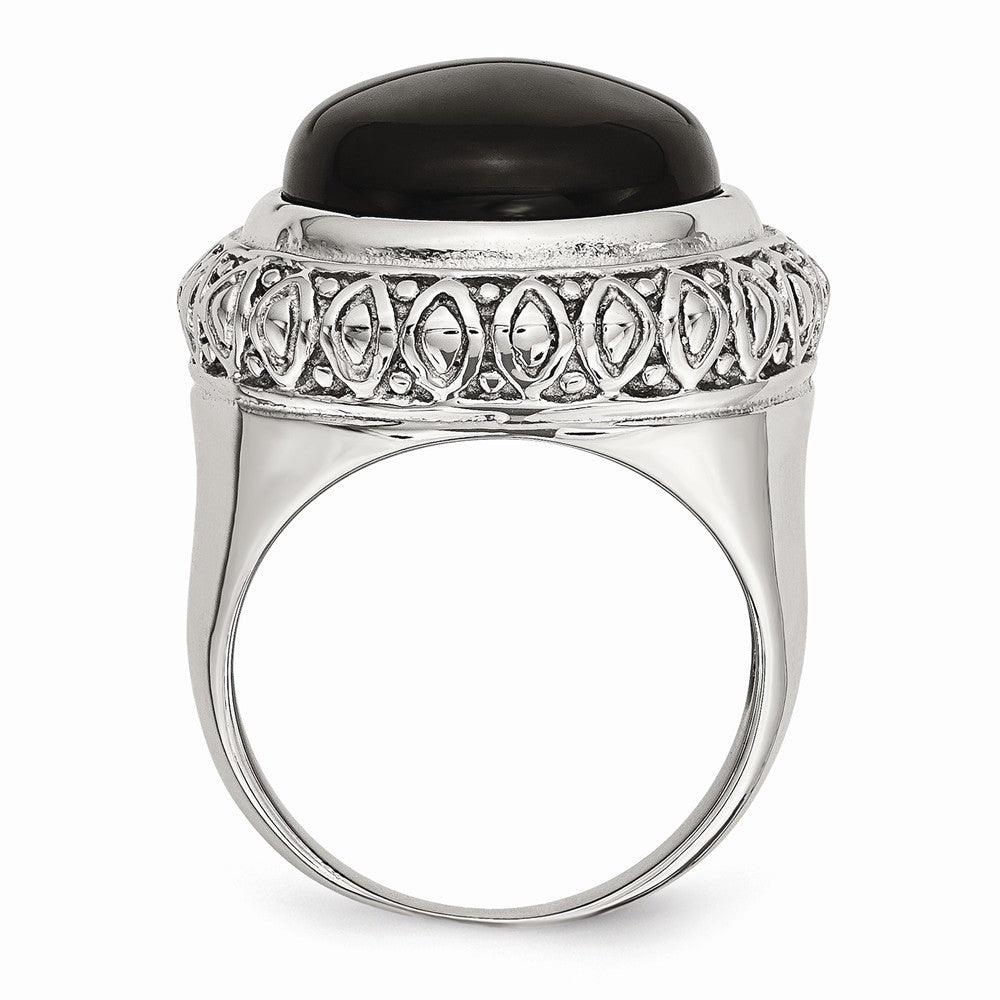 Sophia Jewelers Stainless Steel Fashion Ring with Black Glass and Textured Edge - 7 - 7